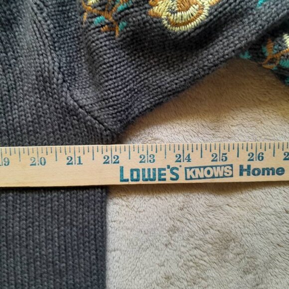 Embroidered Cottage Core Oversized Sweater Womens XS  PrairieCore Gray Flowers - Picture 5 of 8